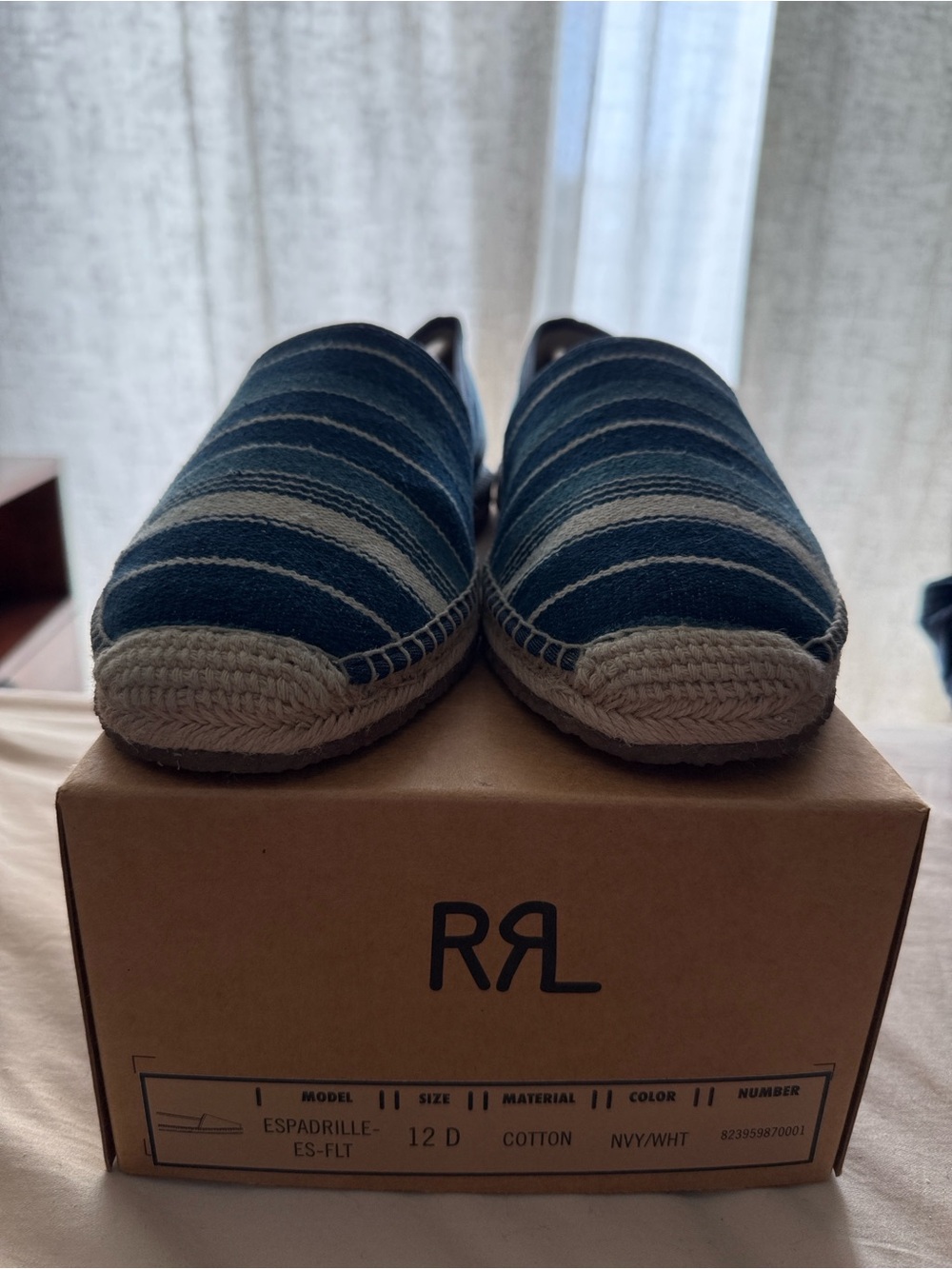 Ralph Lauren Double RL Navy and White Striped Espadrille Slip-Ons